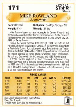 1991 Jockey Star Jockeys #171 Mike Rowland Back